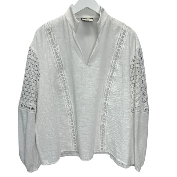 Tuckernuck Womens White Eyelet Jane Blouse Size XL Long Sleeve - Picture 1 of 8